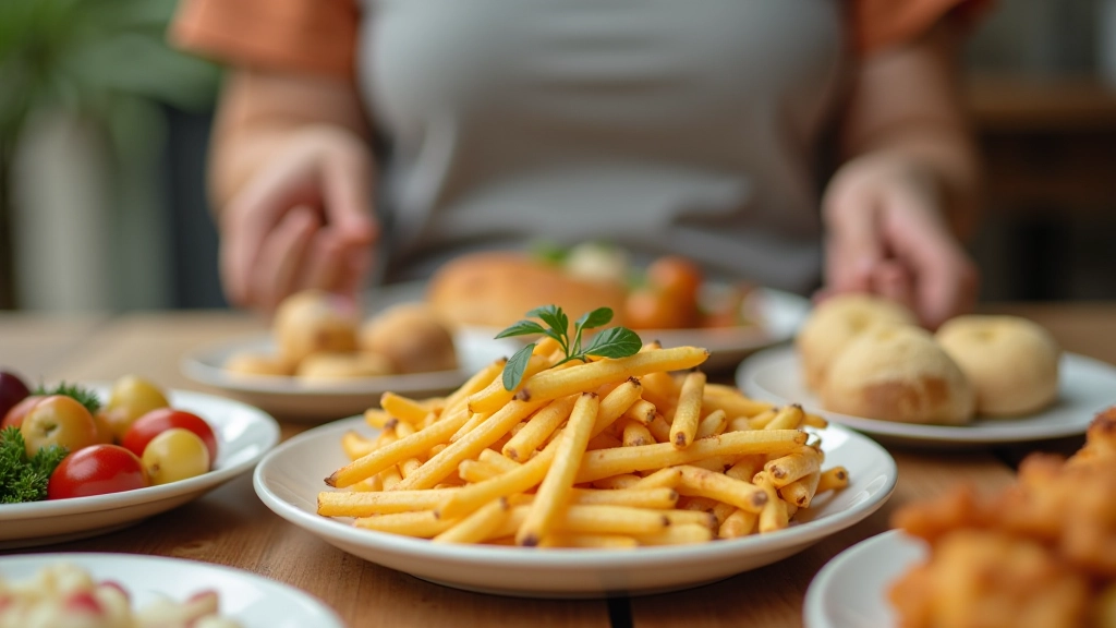 Porções de diferentes alimentos em pratos, guia visual de tamanhos